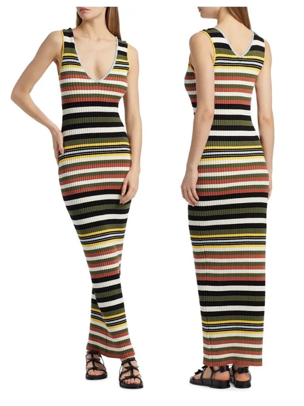 Toccin Bowie Striped V-Neck Knit Maxi Dress